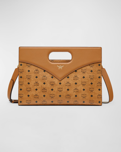 Mcm Visetos Faux-leather Top-handle Bag In Cognac