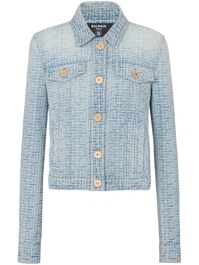Balmain Blue Monogram Denim Jacket In Blue Jean