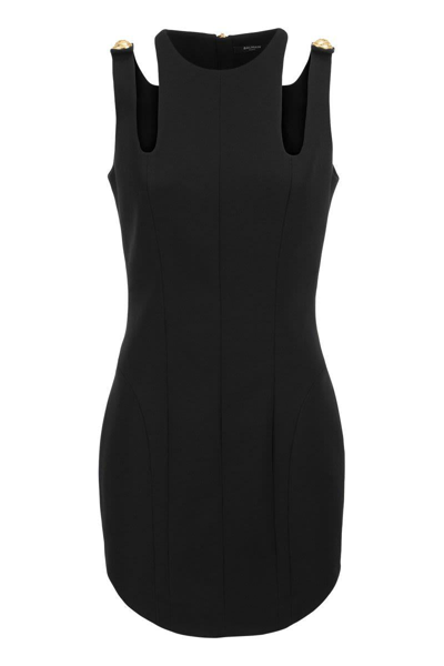 Balmain Sleeveless Wool Short Dress In Black
