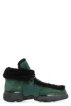 Burberry Suede Chugga Ankle Boots With Real Fur Inner In Green