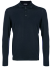 Drumohr Long Sleeve Navy Blue Jersey Polo Shirt In Blue