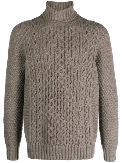 Drumohr Roll-neck Aran-knit Jumper In Grey