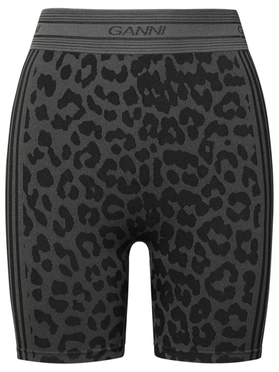 Ganni Leopard Shorts In Black