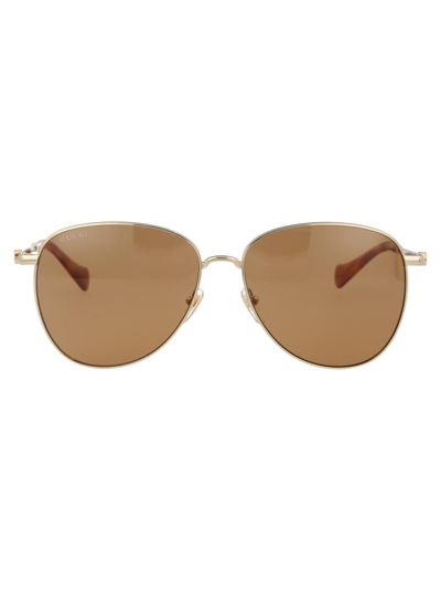 Gucci Gg1419s Gold Sunglasses In 002 Gold Gold Brown