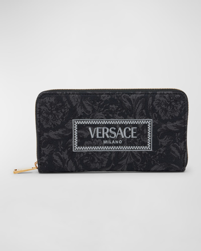 Versace Logo刺绣提花钱包 In Black