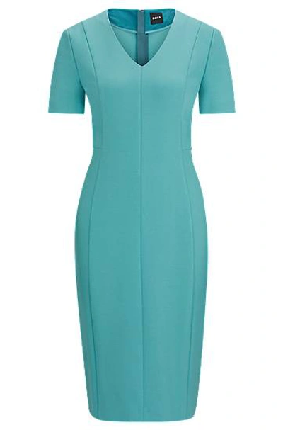 Hugo Boss V-neck Business Dress With Short Sleeves In Blue