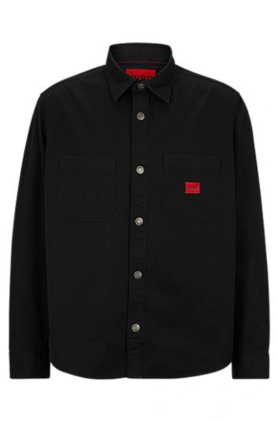 Hugo Boss Oversized-fit Shirt In Cotton Twill With Logo Label In Black