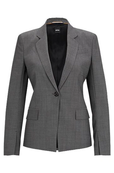 Hugo Boss Slim-fit Jacket In Italian Virgin-wool Sharkskin In Patterned