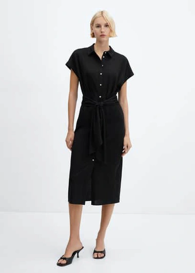 Mango Bow Shirt Dress Black