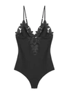Fleur Du Mal Lily Embroidery V-neck Plunge Bodysuit In Black