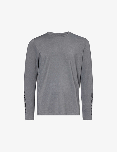 Bjorn Borg Mens Dark Grey Melange Brand-print Crewneck Stretch Recycled-polyester T-shirt