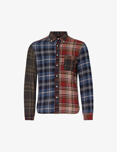 Beams Check Panel Shirt In Blue