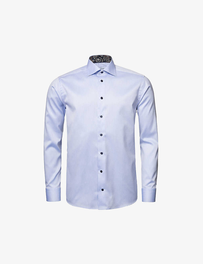 Eton Mens Light Blue Business Signature Slim-fit Cotton-twill Shirt