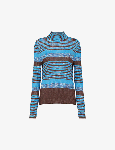 Whistles Womens Multi-coloured Striped High-neck Metallic-knit Jumper