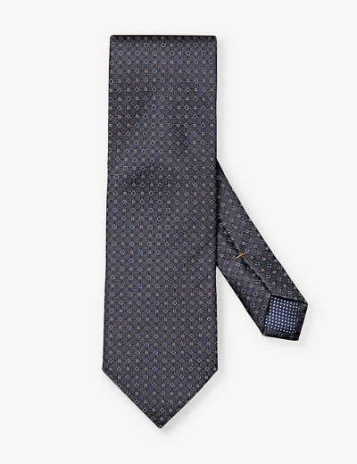 Eton Mens Navy Blue Geometric-weave Silk Tie
