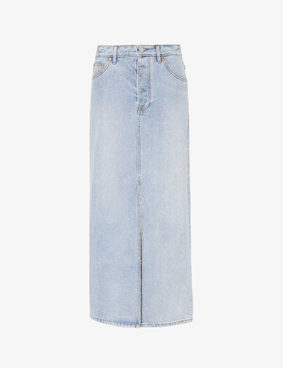 Camilla And Marc Womens Washed Blue Phoebe Faded-wash Denim Maxi Skirt