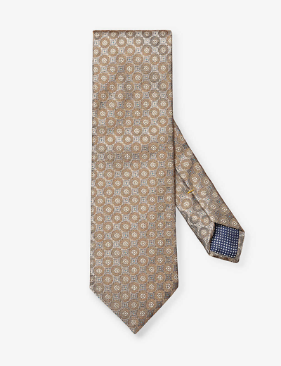 Eton Mens Beige Geometric-weave Silk Tie