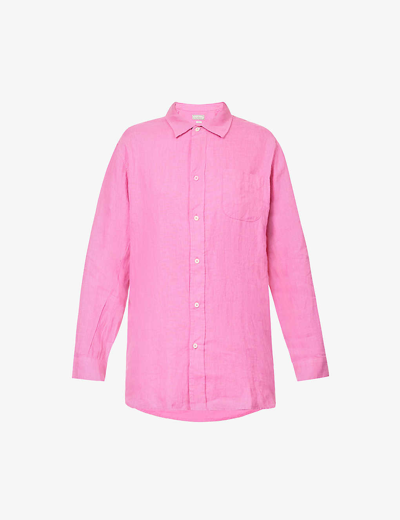 Desmond And Dempsey Womens Cerise Relaxed-fit Pleated Linen Shirt In Pink