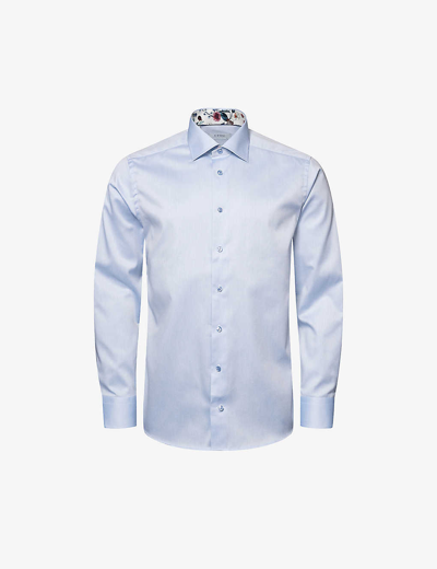 Eton Mens Light Blue Signature Floral-print Slim-fit Organic Cotton-twill Shirt