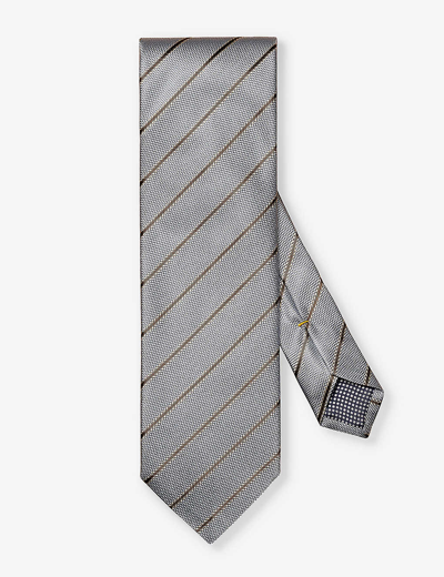 Eton Mens Light Blue Stripe-pattern Textured Silk Tie