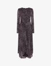 Whistles Feather Leopard Print Mesh Midi Dress In Purple/multi