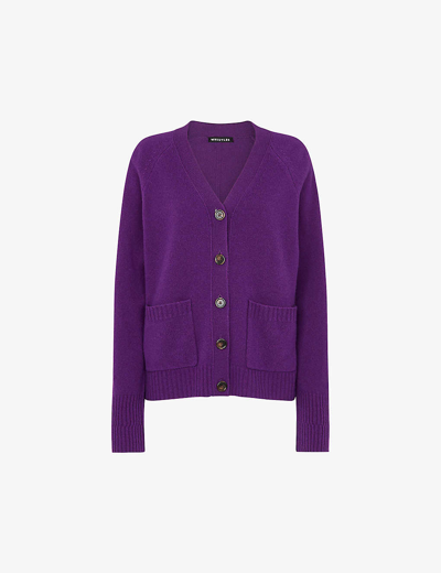 Whistles Womens Purple Patch-pocket Relaxed-fit Wool Cardigan