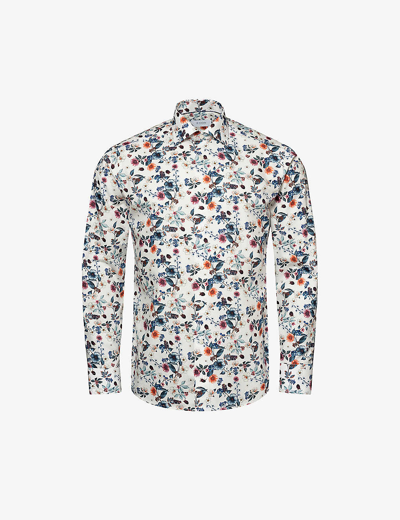 Eton Signature Floral-print Regular-fit Cotton-twill Shirt In White Blue