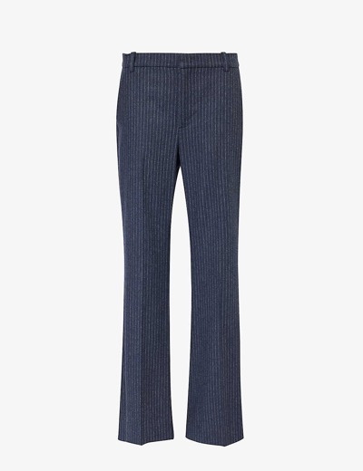 Vince Pinstriped Straight-leg Mid-rise Woven Trousers In Dk Obsidian/silver D
