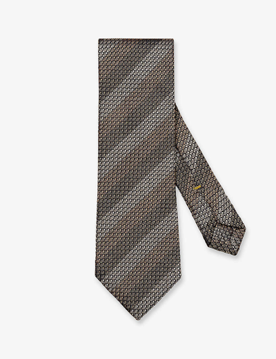 Eton Mens Dark Green Grenadine Striped Wide-blade Silk Tie