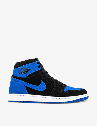 Jordan Mens Black Royal Blue White R Air 1 High Brand-embroidered Leather High-top Trainers
