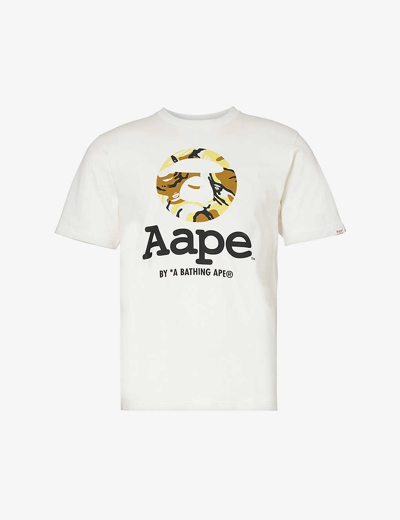 Aape Mens Ivory Moonface Camo-print Regular-fit Cotton-jersey T-shirt In White
