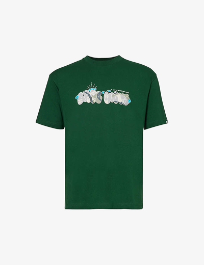 Aape Mens Dark Green Graphic-print Crewneck Regular-fit Cotton-jersey T-shirt