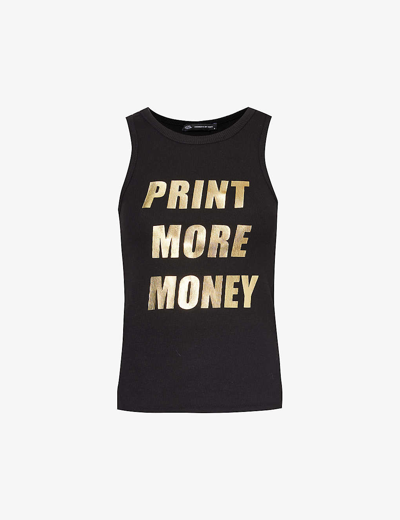 Cowboys Of Habit Womens Black Print More Money Text-print Cotton Top