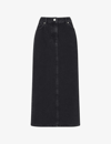 Whistles Womens Barely Black Faded-wash High-waist Denim Midi Skirt In Barely Black