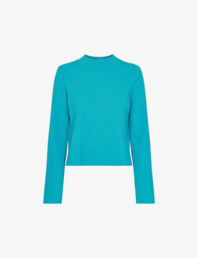 Whistles Womens Turquoise Fluted-sleeved Ribbed Knitted Jumper
