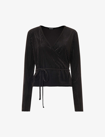 Whistles Womens Black Striped Wrap-front Stretch-velvet Top