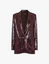 WHISTLES WHISTLES WOMEN'S PLUM/CLARET MISHA SEQUIN-EMBELLISHED STRETCH-RECYCLED POLYESTER BLAZER