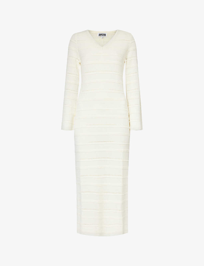 Amy Lynn Womens White V-neck Semi-sheer Knitted Midi Dress