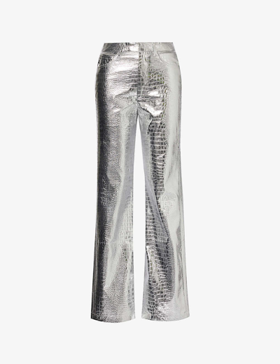 Rotate Birger Christensen Womens Silver Lupe Croc-embossed Metallic Faux-leather Trousers