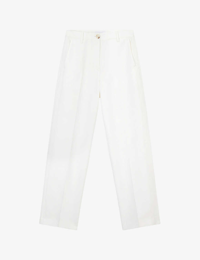 The White Company Womens Ivory Side-stripe Straight-leg High-rise Woven Tuxedo Trousers In Cream