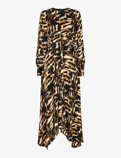 Whistles Womens Multi-coloured Abstract-print Asymmetric-hem Woven Midi Dress