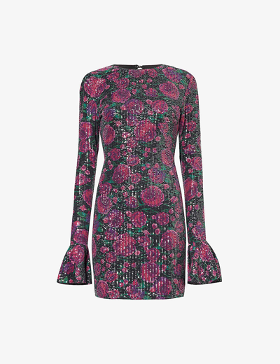 Rotate Birger Christensen Rosita Open-back Sequined Floral-print Chiffon Mini Dress In Multi