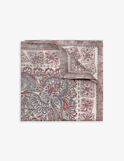 Eton Mens Red Paisley-print Silk Pocket Square