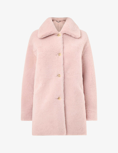 Whistles Womens Pink Mia Single-breasted Shearling Coat