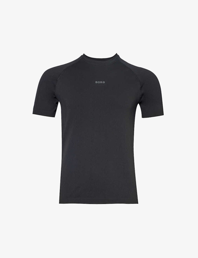 Bjorn Borg Mens Black Beauty Brand-print Crewneck Stretch Recycled-polyester T-shirt