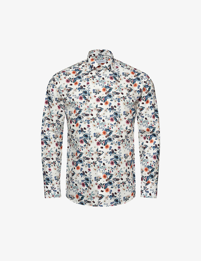 Eton Mens Mid Blue Signature Floral-print Regular-fit Cotton-twill Shirt