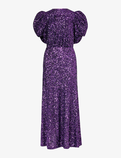 Rotate Birger Christensen Puff-sleeve Sequinned Maxi Dress In Purple