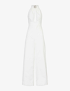 Amy Lynn Womens White Crystal-embellished High-neck Cotton Jumpsuit In White