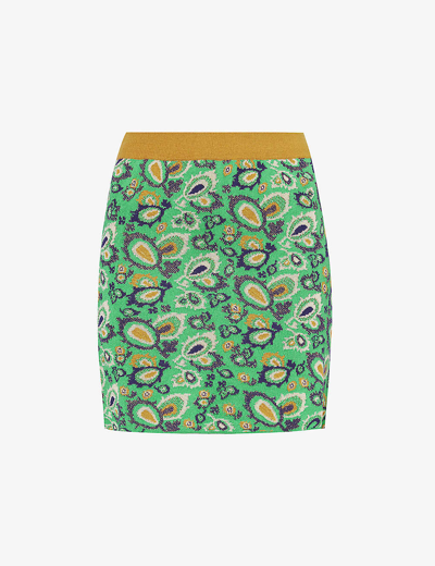 Lukhanyo Mdingi Womens Green Mango Cream Giselle Abstract-pattern Knitted Mini Skirt