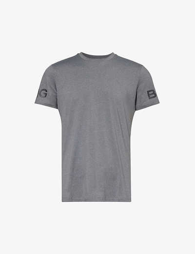 Bjorn Borg Mens Dark Grey Melange Brand-print Crewneck Stretch Recycled-polyester T-shirt